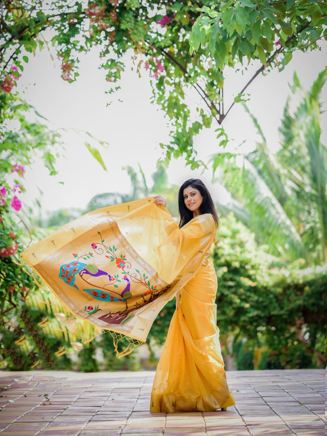 Ashvini Mahangade Yellow Muniya Paithani Saree Look