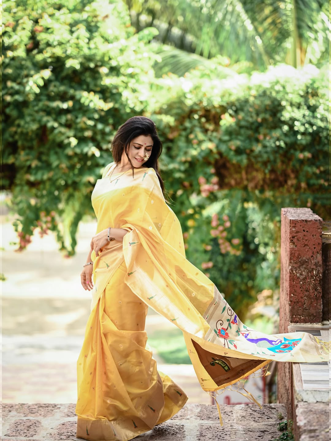 Ashvini Mahangade Yellow Muniya Paithani Saree Look