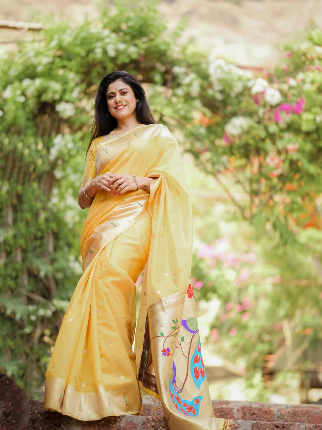 Ashvini Mahangade Yellow Muniya Paithani Saree Look