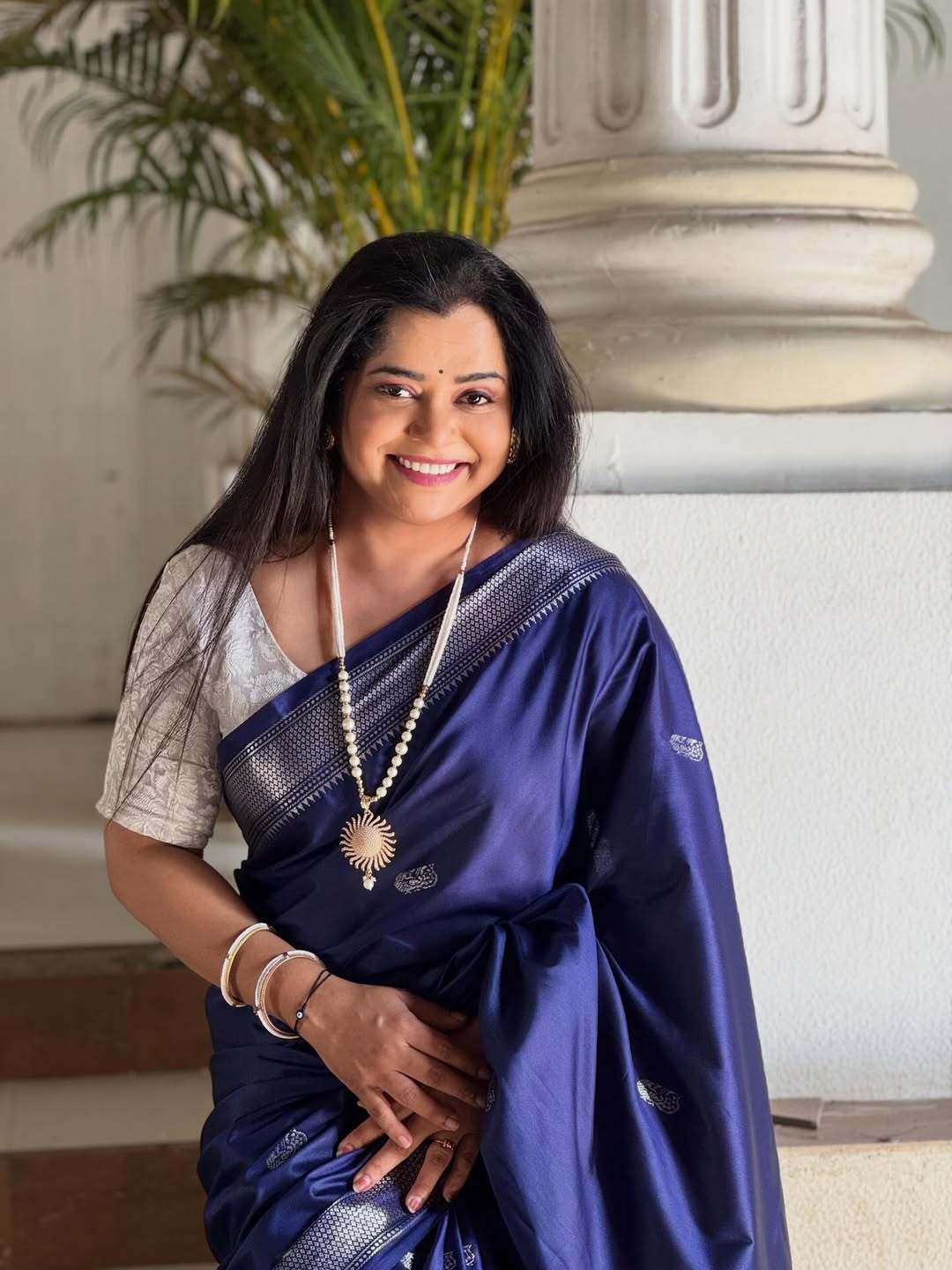 Chetana Bhat Blue Saree Photoshoot