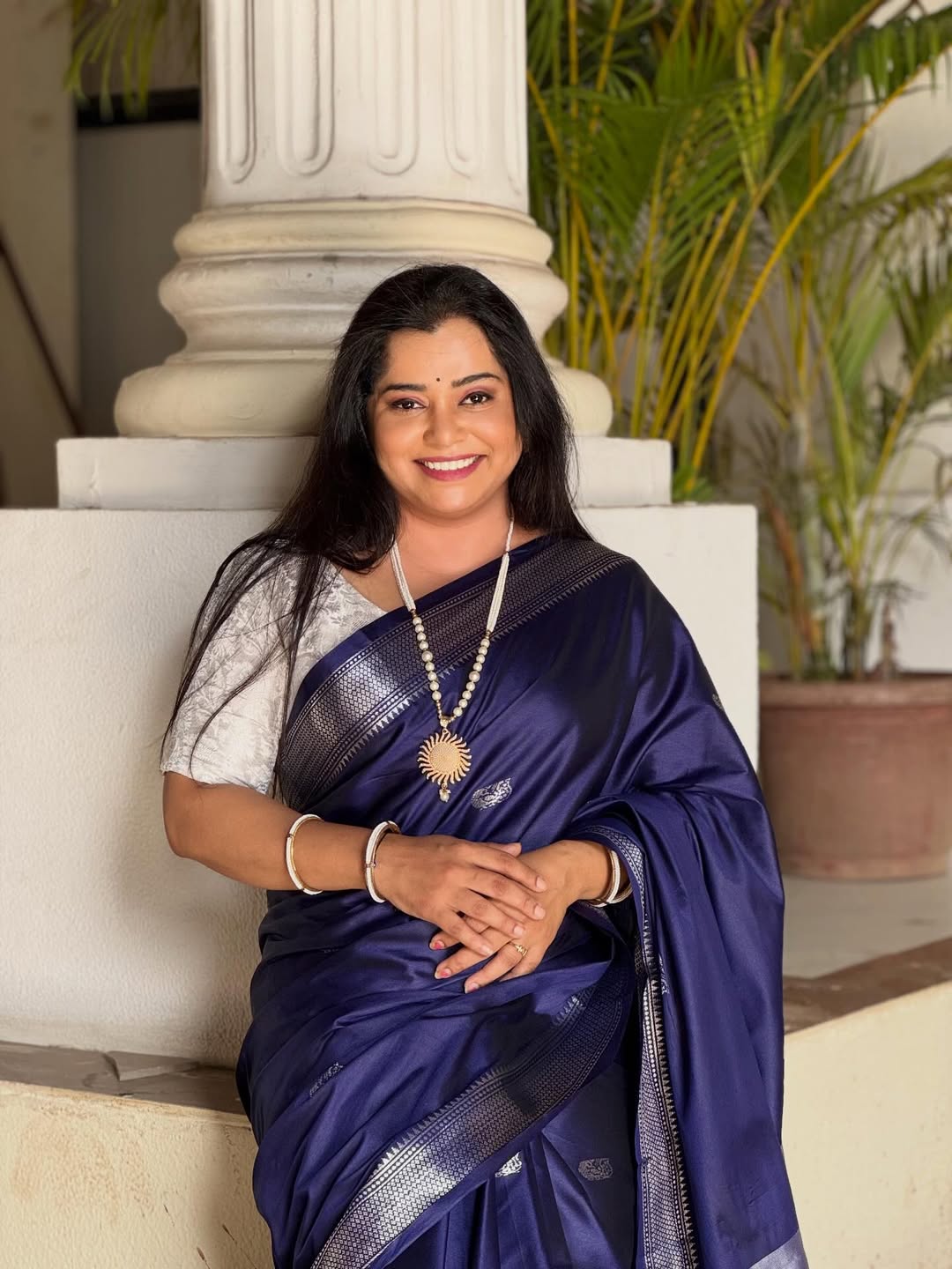 Chetana Bhat Blue Saree Photoshoot