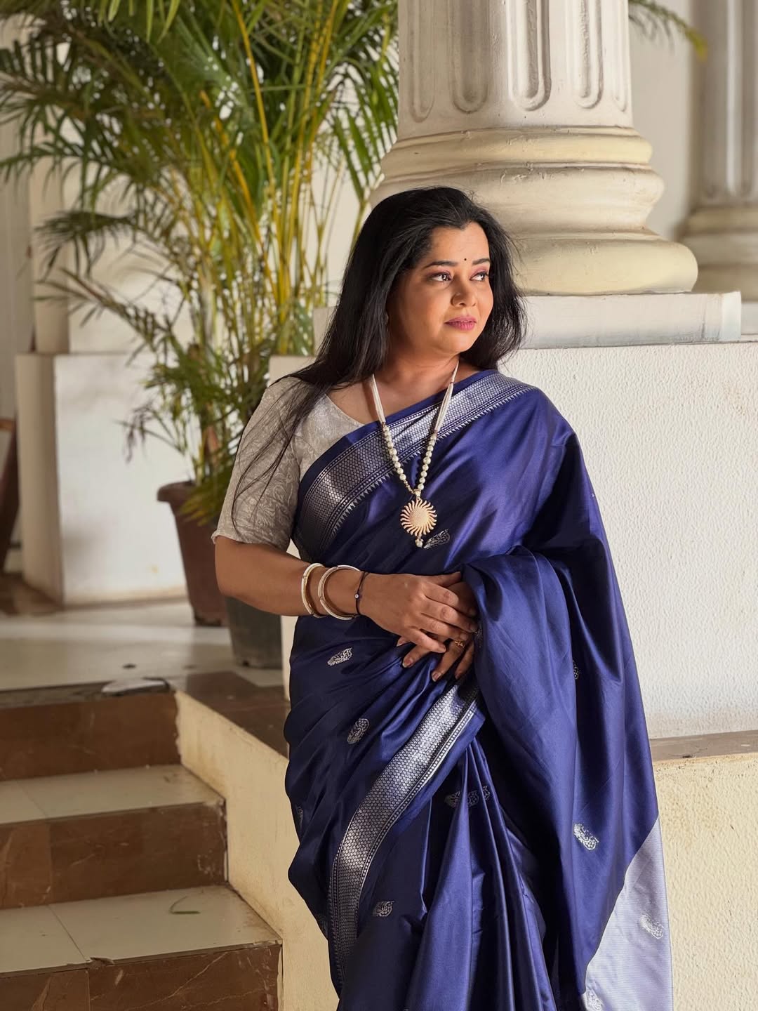Chetana Bhat Blue Saree Photoshoot