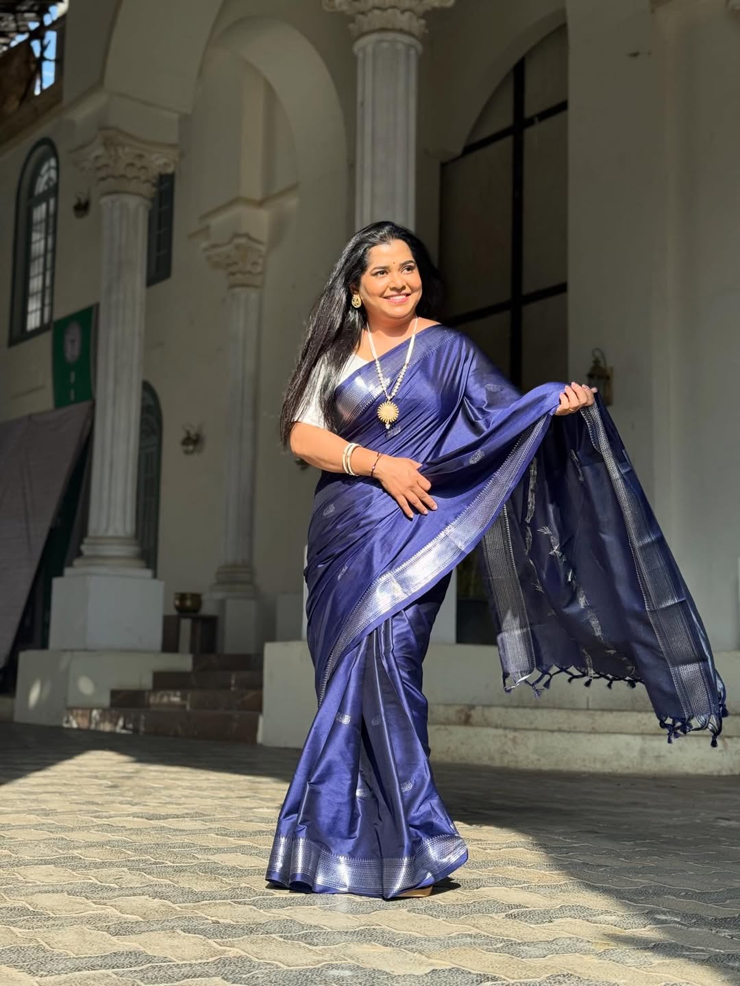 Chetana Bhat Blue Saree Photoshoot