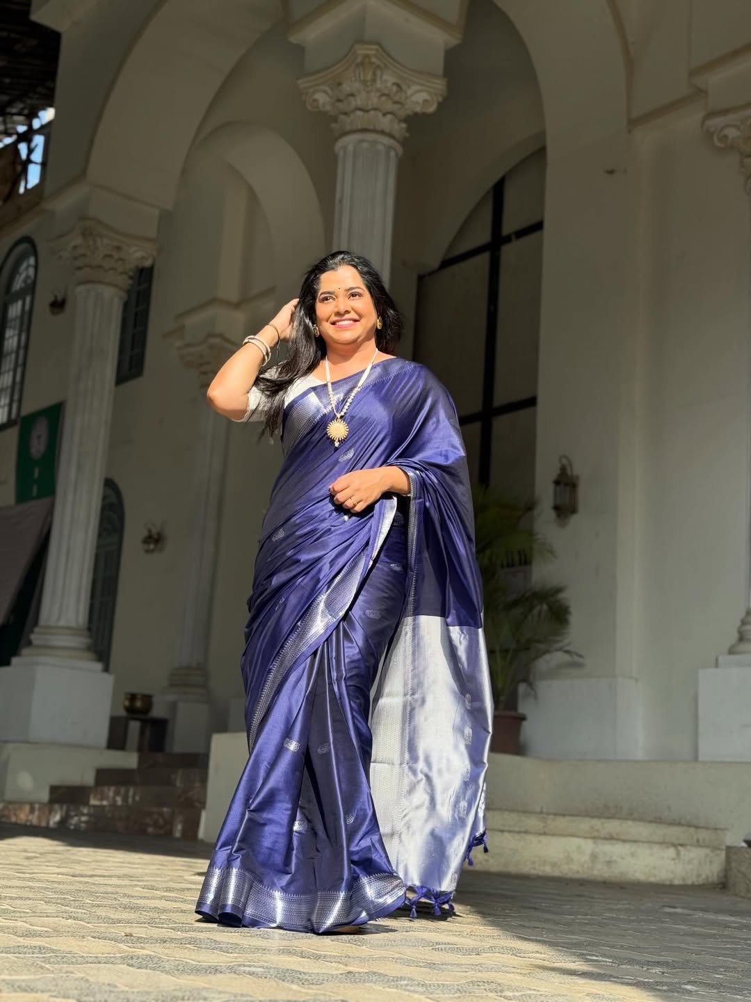 Chetana Bhat Blue Saree Photoshoot