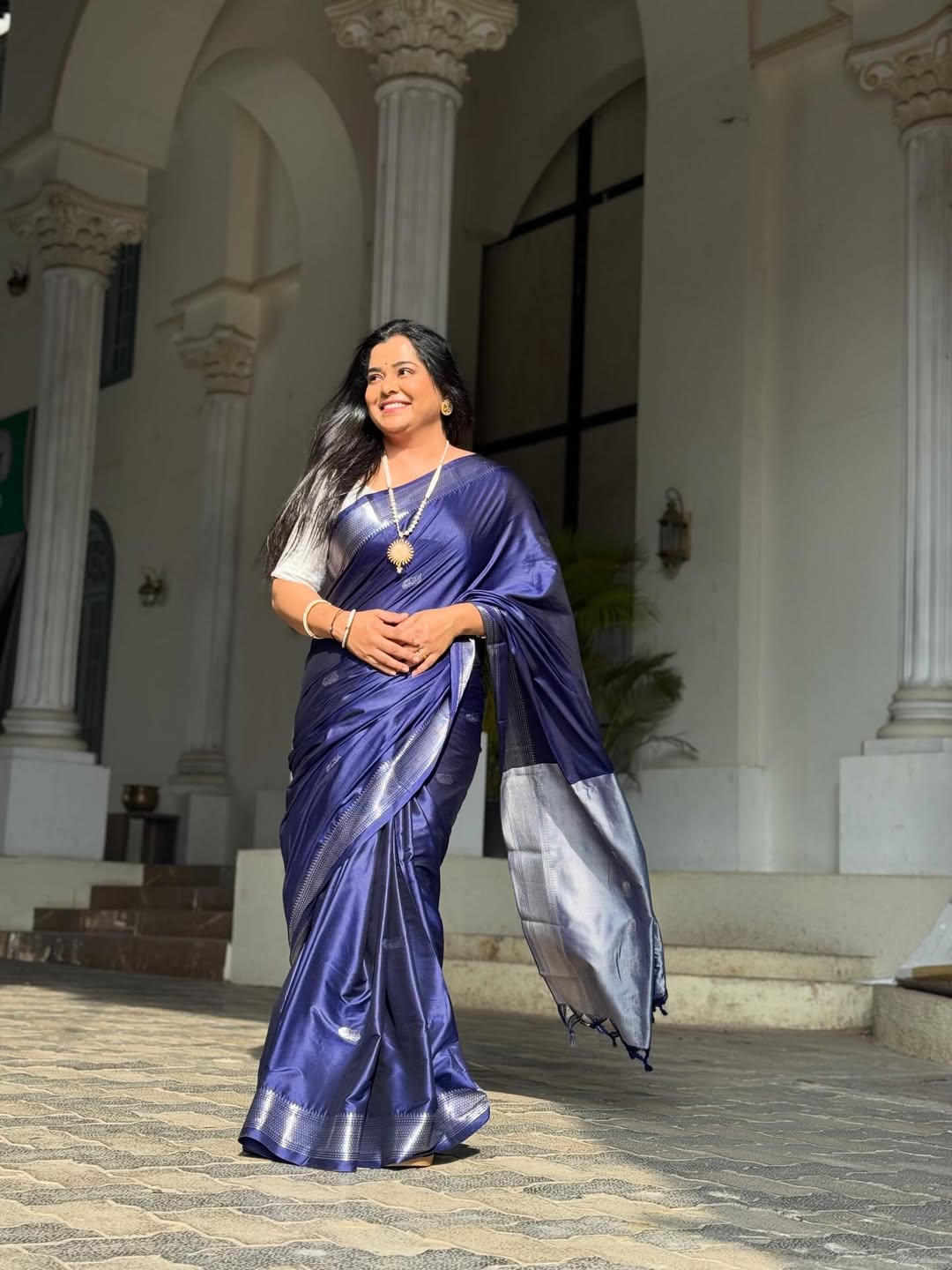 Chetana Bhat Blue Saree Photoshoot