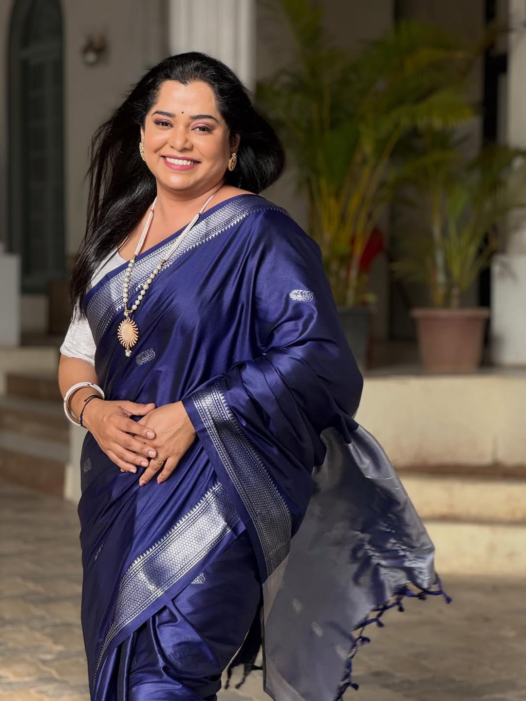 Chetana Bhat Blue Saree Photoshoot