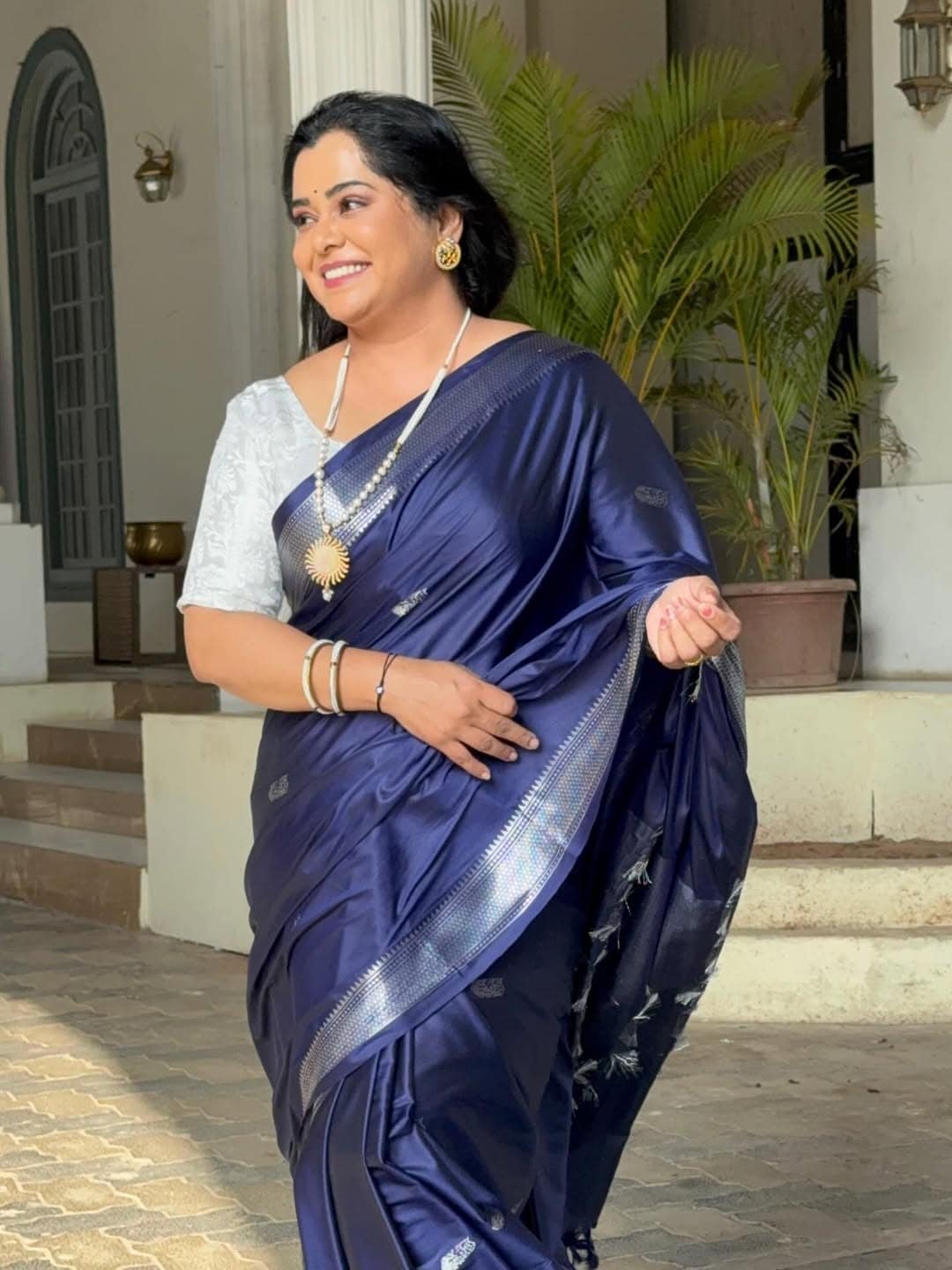 Chetana Bhat Blue Saree Photoshoot
