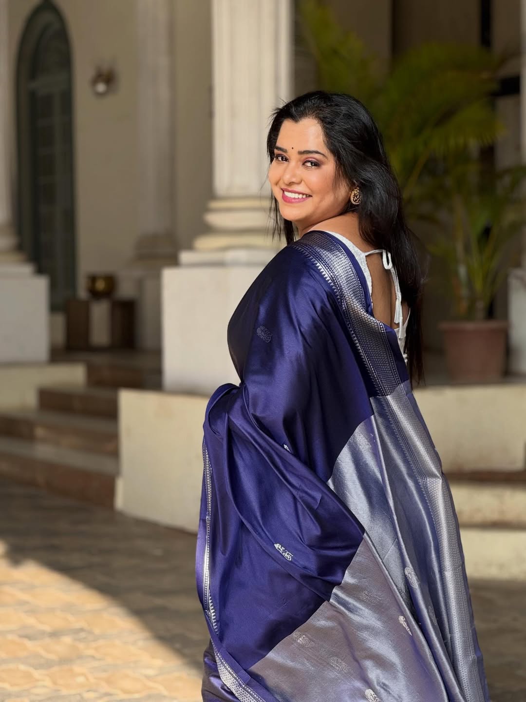 Chetana Bhat Blue Saree Photoshoot