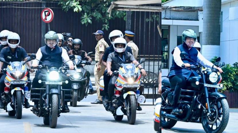 Devendra Fadnavis bike to Vidhan Bhavan