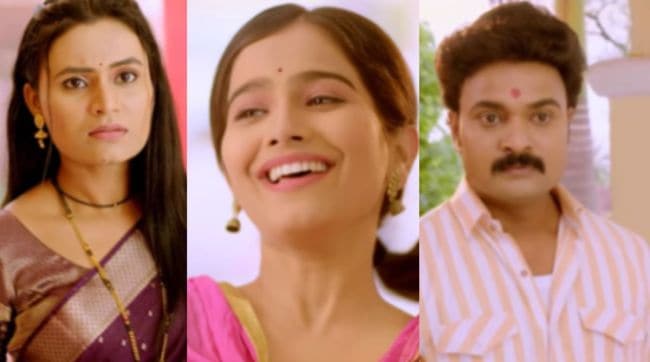 Actress Asmita Deshmukh as Dimple entering in Devmanus Madhla Adhyay serial promo with Gopal and Lali