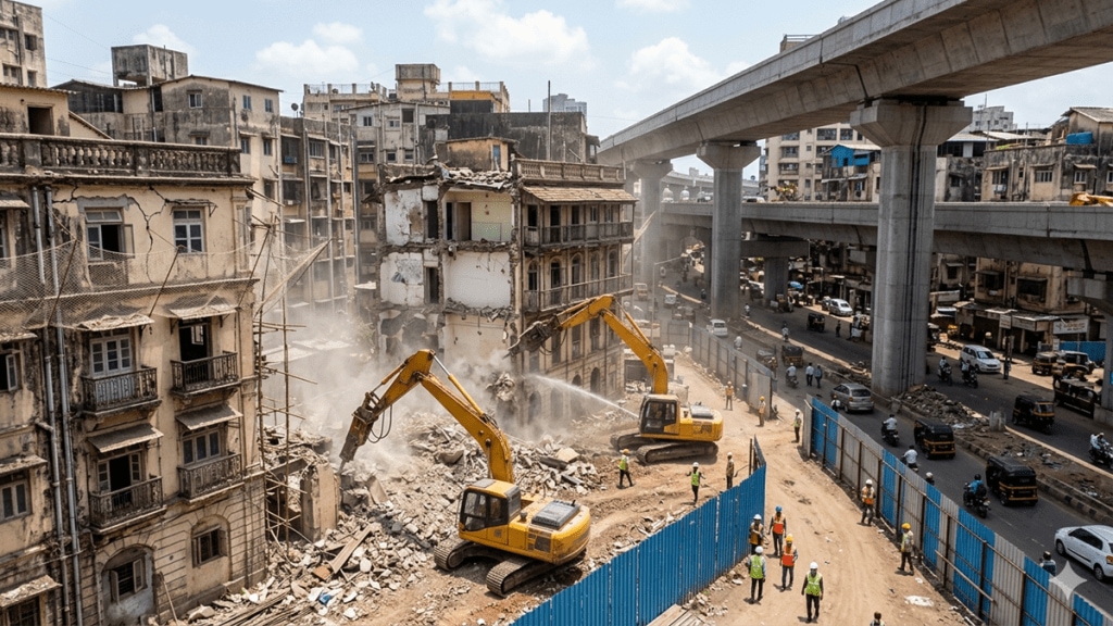 Worli Sewri Elevated Road construction update Mumbai | Prabhadevi double decker bridge demolition work | MMRDA project Laxmi Niwas Haji Nurani building | Mumbai infrastructure development news 2026 Worli Sewri Elevated Road construction update Mumbai | Prabhadevi double decker bridge demolition work | MMRDA project Laxmi Niwas Haji Nurani building | Mumbai infrastructure development news 2026