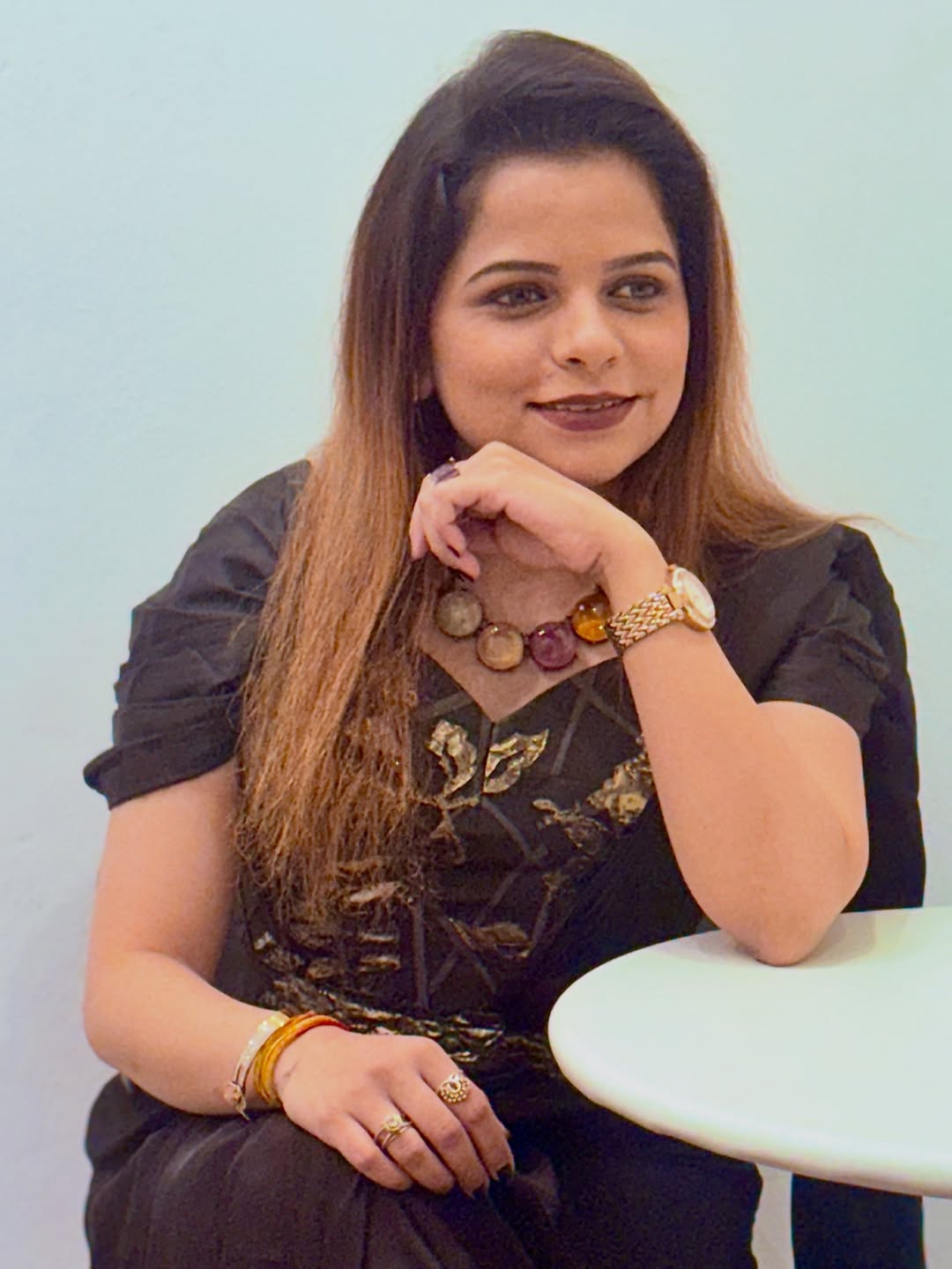 Kartiki Gaikwad Black Satin Saree Look
