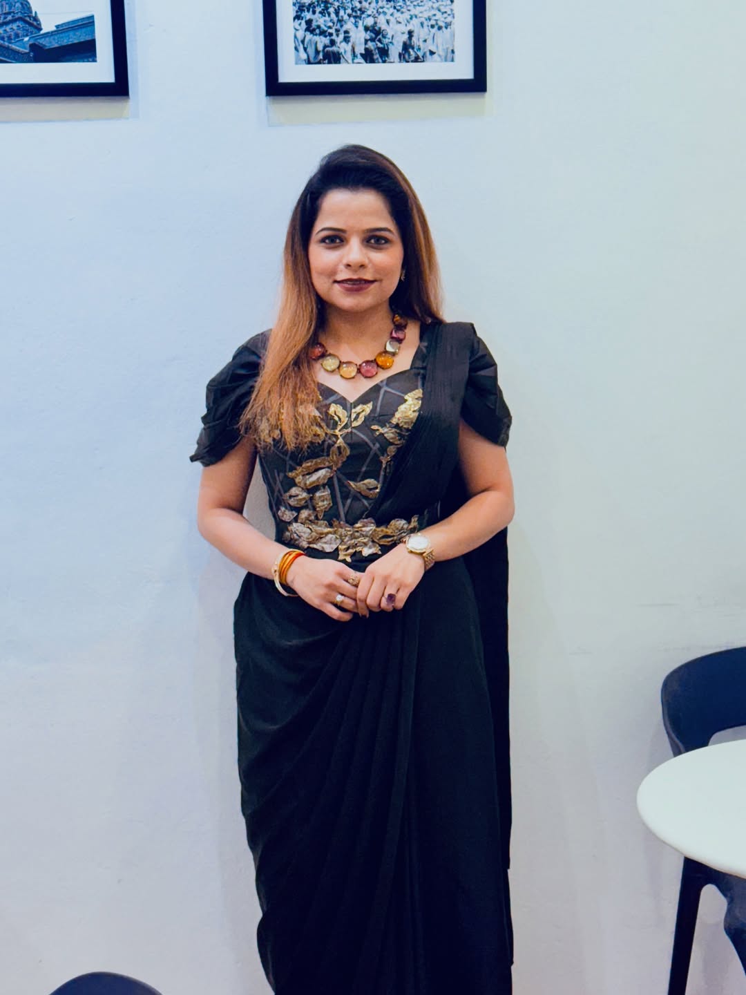 Kartiki Gaikwad Black Satin Saree Look