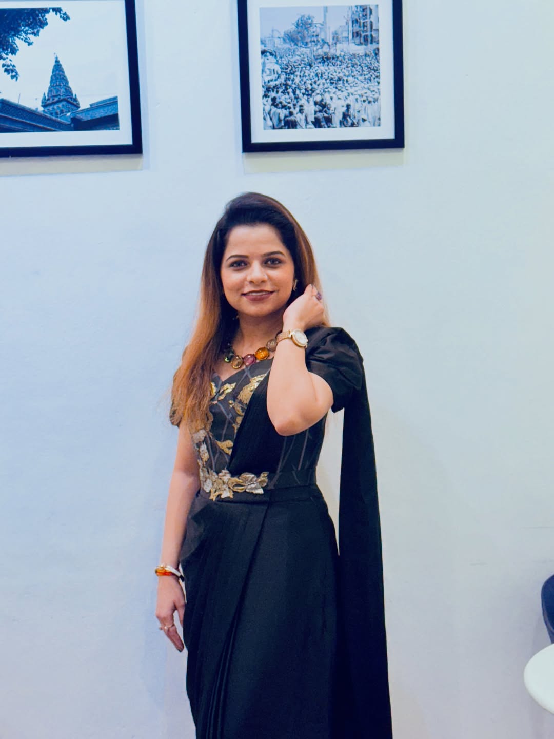 Kartiki Gaikwad Black Satin Saree Look