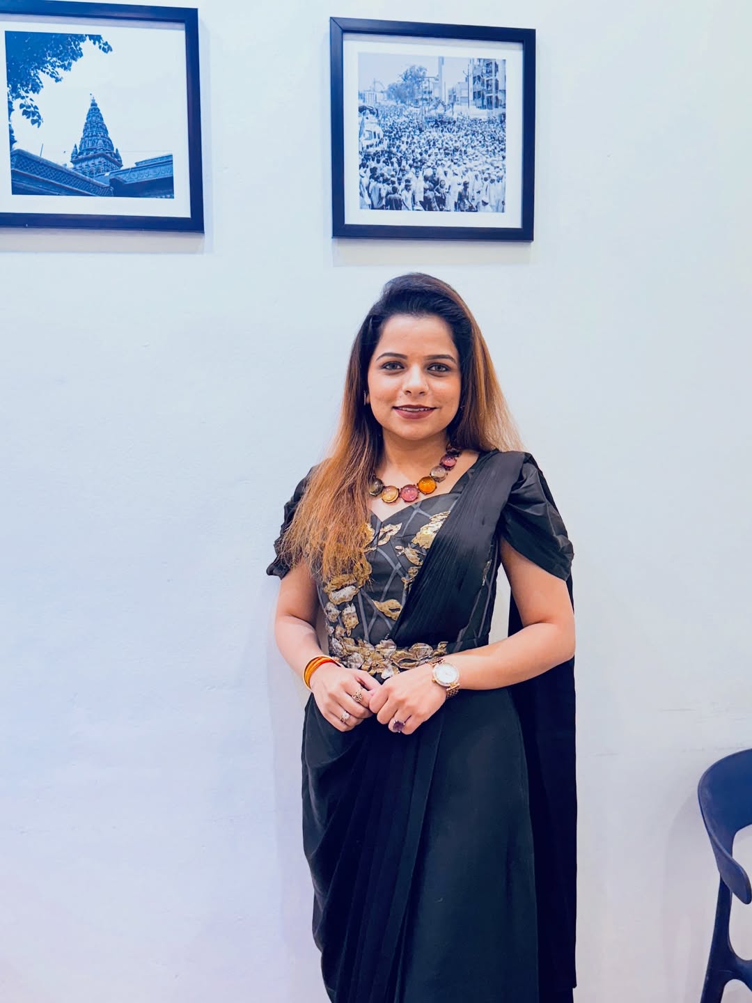 Kartiki Gaikwad Black Satin Saree Look