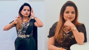 Kartiki Gaikwad Black Satin Saree Look