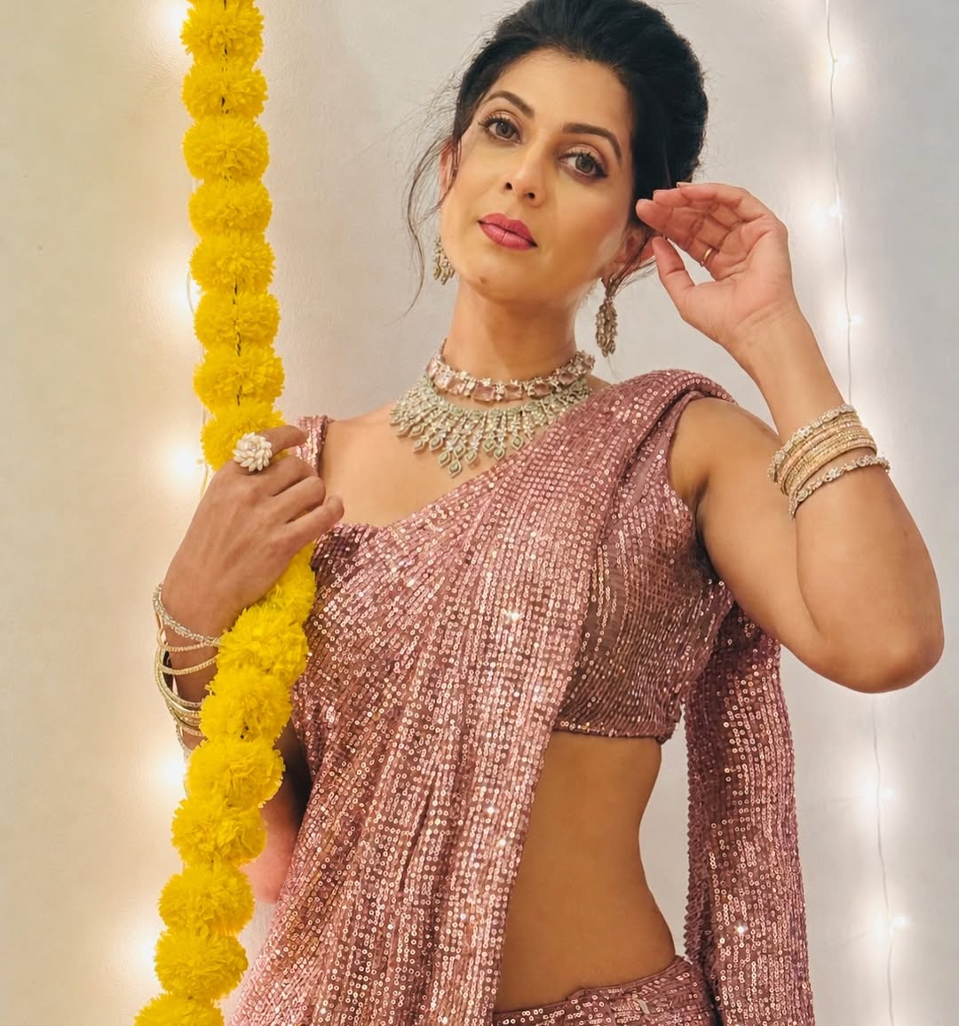 Maadhavi Nemkar Shimmery Saree Look