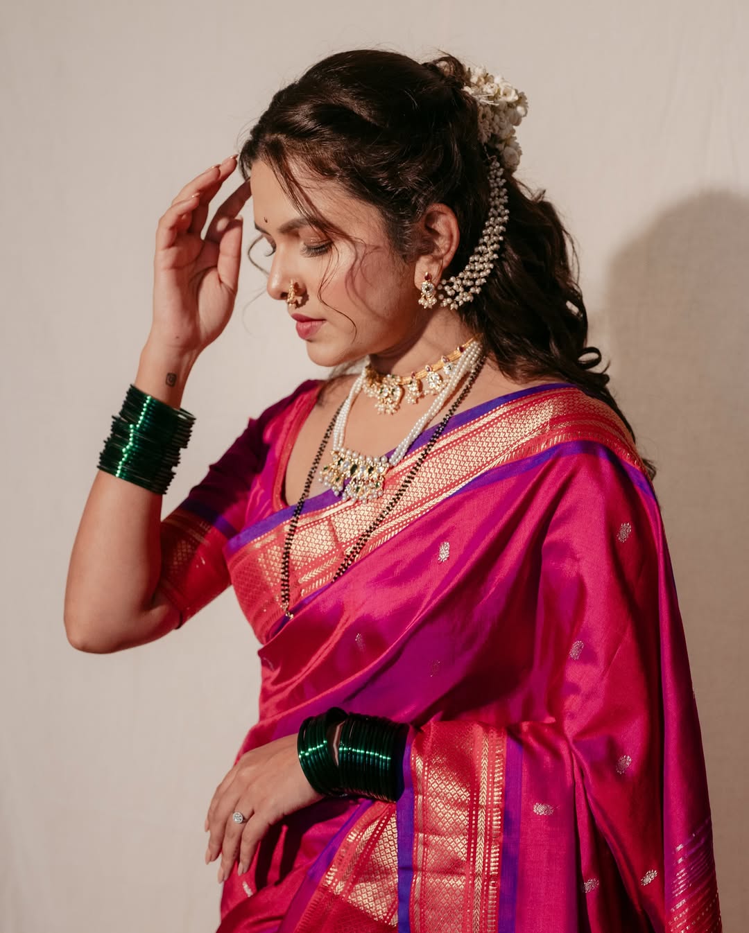 Mitali Mayekar Chandekar Green Nauvari Saree Look