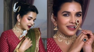 Mitali Mayekar Chandekar Green Nauvari Saree Look