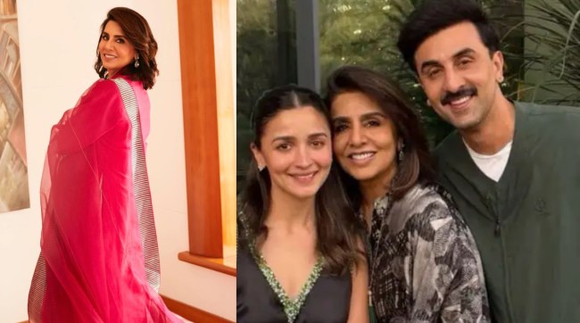 Neetu Kapoor with Ranbir Kapoor Alia Bhatt and Raha Kapoor