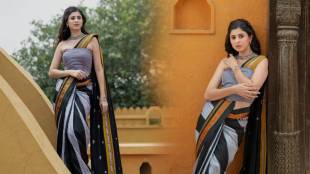 Ankita Walawalkar in traditional black saree and silver jewellery in cannes film festival