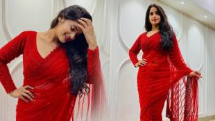 Prapti Redkar in red designer saree