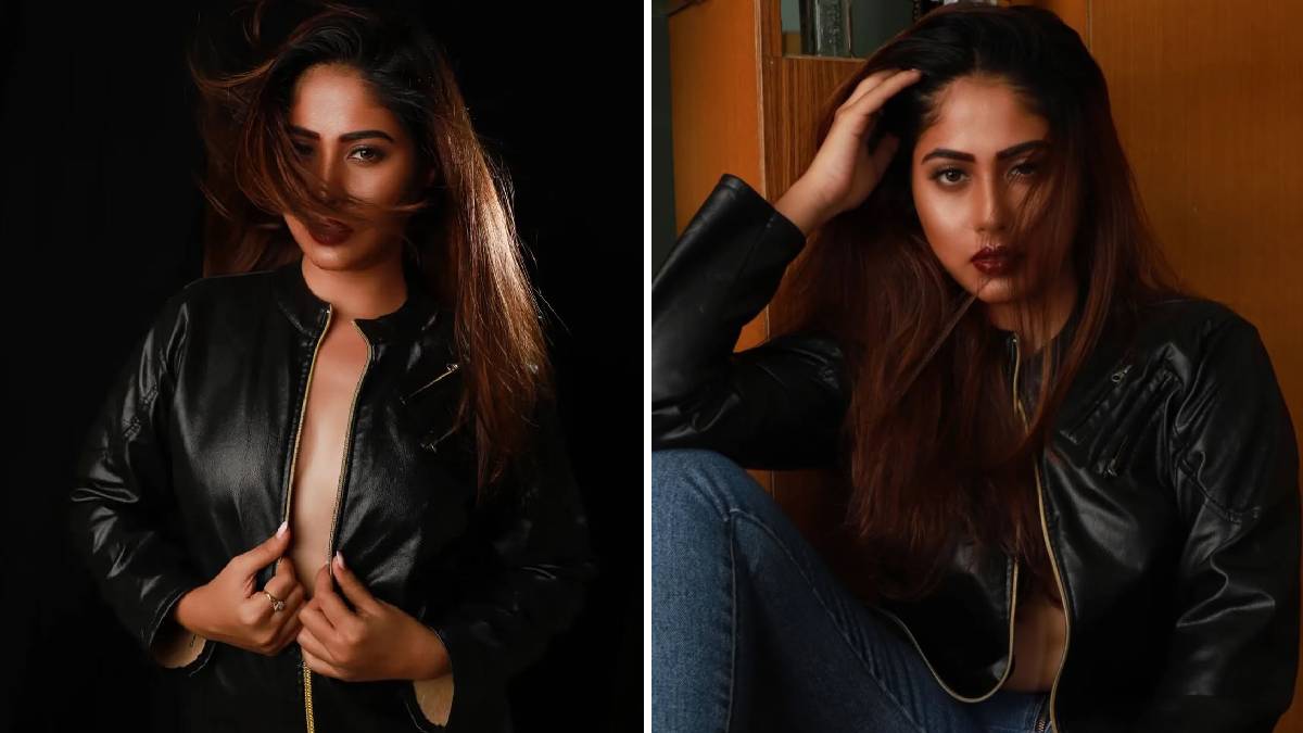 Akshaya Hindalkar black leather jacket.