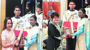 Padma Awards distribution ceremony President Bhawan | President Droupadi Murmu Padma Vibhushan Dharmendra | Uday Kotak Piyush Pandey Padma Bhushan Maharashtra | Raghuvir Khedkar Shrirang Devba Lad Padma Shri
