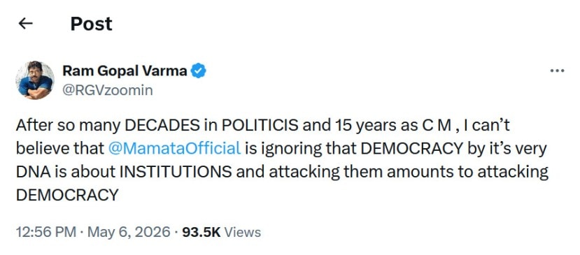 Ram Gopal Varma Reaction on Mamata Banerjee Resignation Issue West Bengal Election 2026