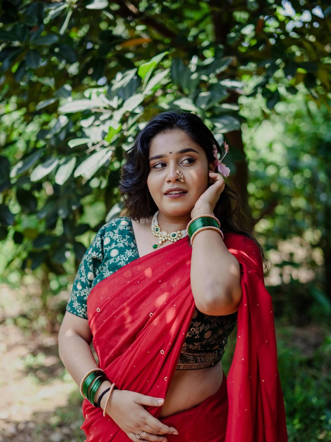 Swanandi Laxmikant Berde Red Saree Look