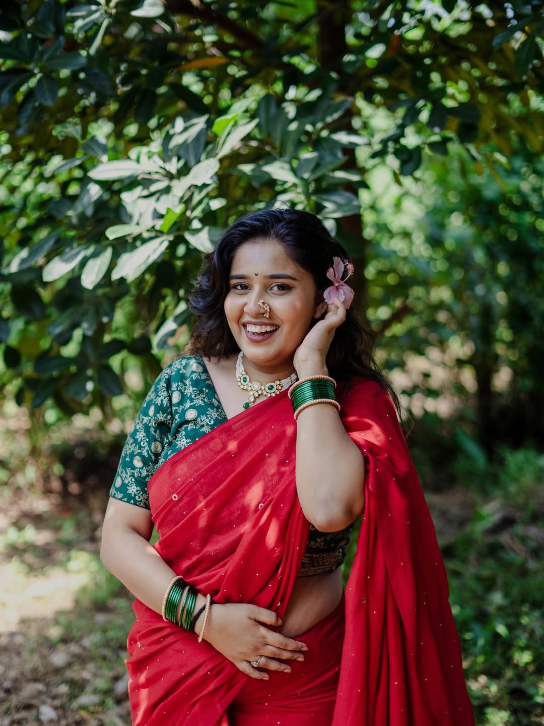Swanandi Laxmikant Berde Red Saree Look