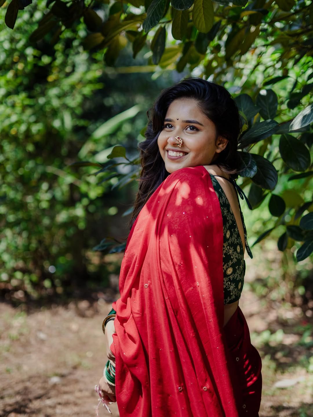 Swanandi Laxmikant Berde Red Saree Look