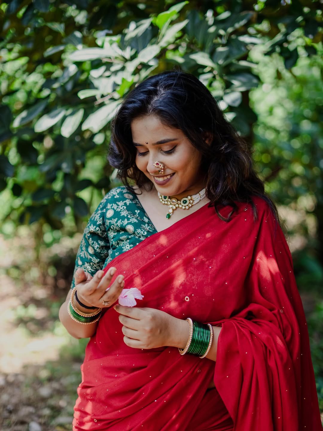 Swanandi Laxmikant Berde Red Saree Look