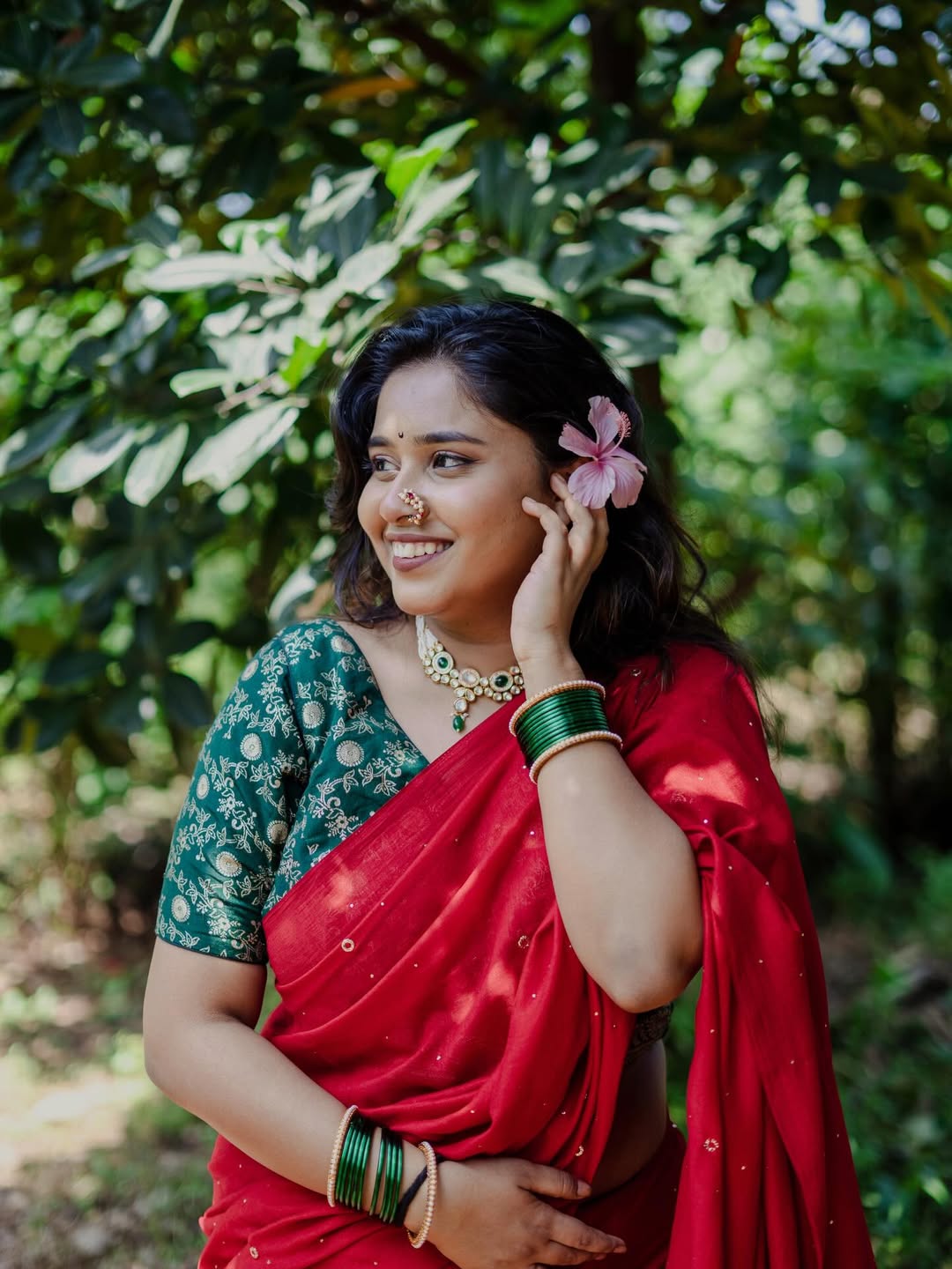 Swanandi Laxmikant Berde Red Saree Look