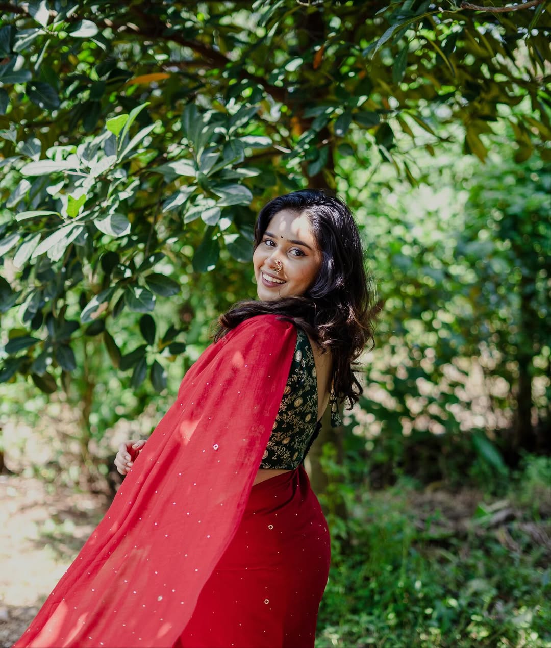Swanandi Laxmikant Berde Red Saree Look
