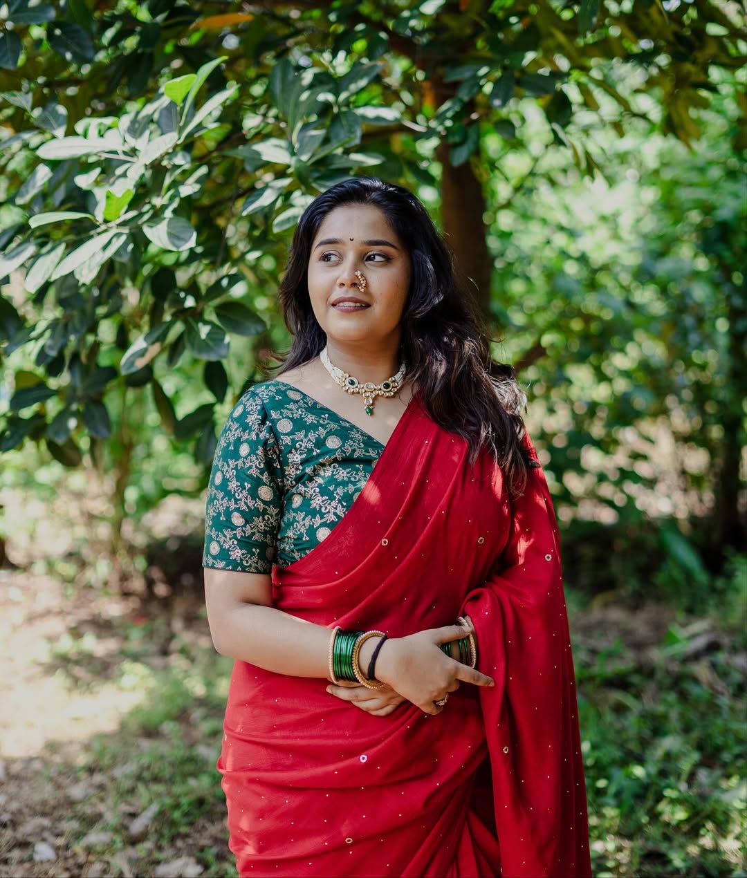 Swanandi Laxmikant Berde Red Saree Look