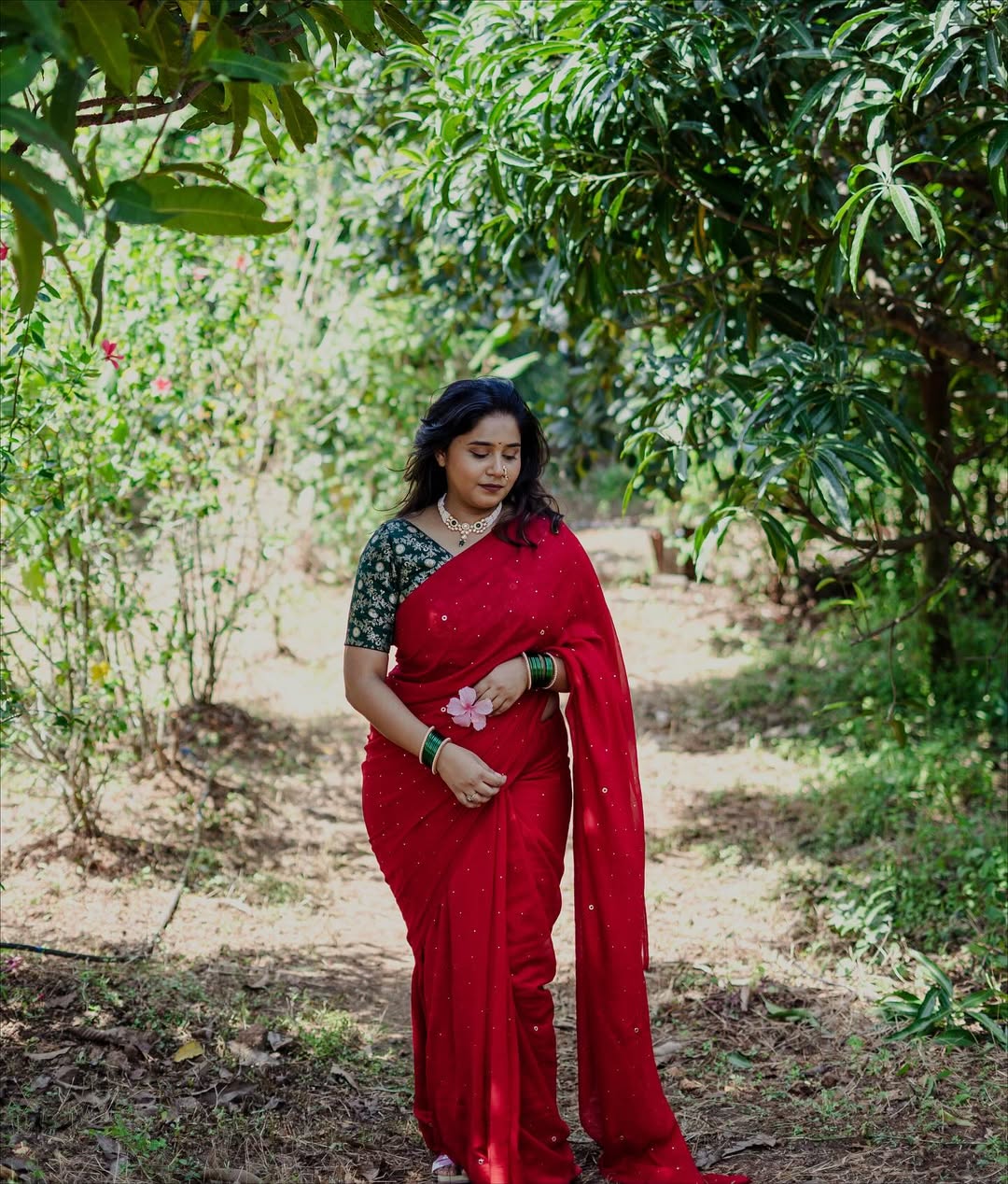 Swanandi Laxmikant Berde Red Saree Look