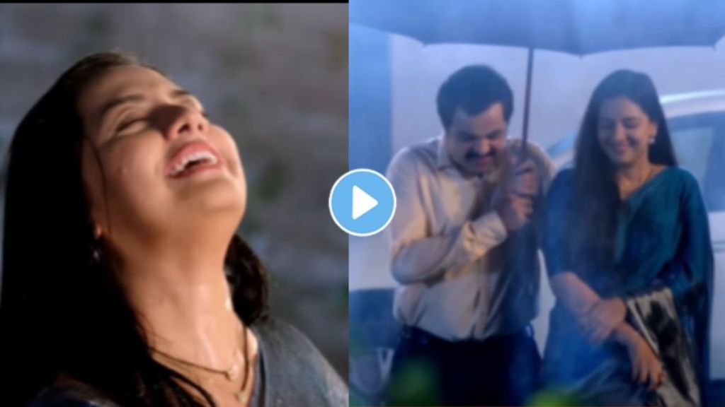 Tejashri Pradhan and Subodh Bhave in a romantic rain sequence from Veen Doghantli Tejashri Pradhan and Subodh Bhave in a romantic rain sequence from Veen Doghantli