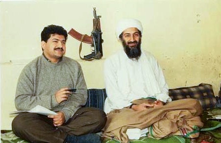 Journalist Hamid Mir interviewing bin Laden, c. 1997–1998