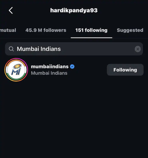 Hardik Pandya Instagram Follow List