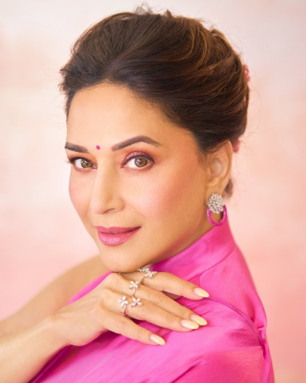 माधुरीने गुलाबी रंगाच्या साडीतील तिचे सुंदर आणि ग्लॅमरस फोटो पोस्ट केले आहेत.