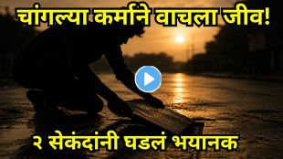 Young man fixing open manhole cover moments before dangerous pole collapse