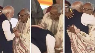 PM Modi seeking blessings from Makhanlal Sarkar | Suvendu Adhikari West Bengal CM Oath Ceremony | पंतप्रधान मोदी आणि माखनलाल सरकार गळाभेट | सुवेंदू अधिकारी शपथविधी माखनलाल सरकार