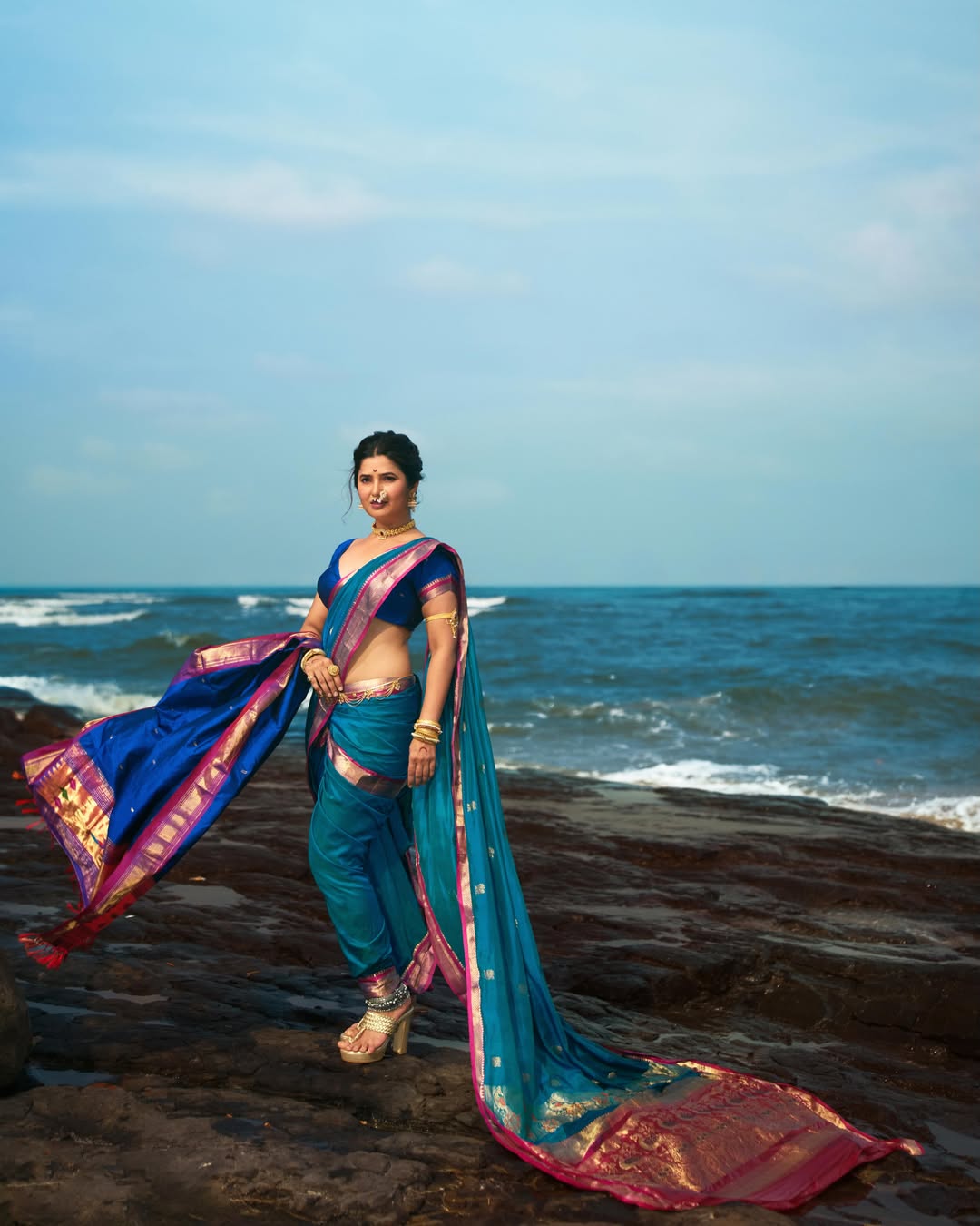 Prajakta Mali Wears Peshwai Silk Nauvari Saree At Cannes with 115 years Old nath