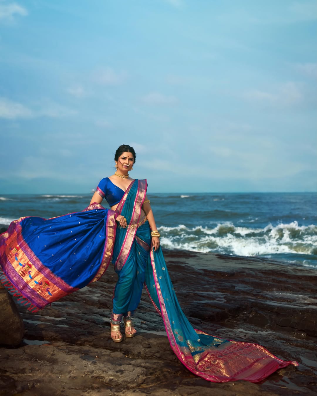 Prajakta Mali Wears Peshwai Silk Nauvari Saree At Cannes with 115 years Old nath