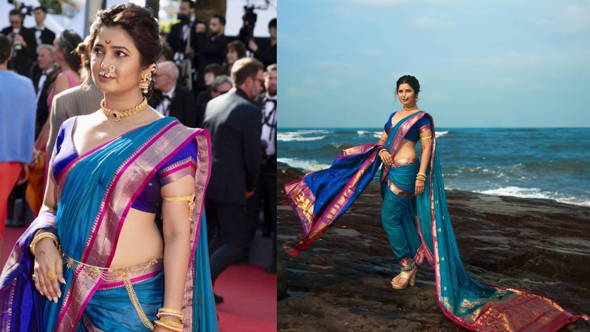 Prajakta Mali Wears Peshwai Silk Nauvari Saree At Cannes with 115 years Old Traditional Nath