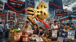 Rupee Value Drop against US Dollar inflation impact | ALT2: Indian Rupee vs US Dollar exchange rate chart | ALT3: रुपयाची घसरण आणि सर्वसामान्यांवर महागाईचा परिणाम | ALT4: डॉलरचा दर वाढल्यामुळे पेट्रोल डिझेल आणि सोने महाग