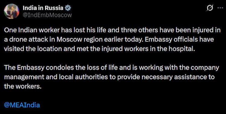 Moscow Drone Attack Indian Killed