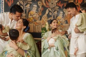 Sonam Kapoor and Anand Ahuja with sons Vayu and Rudralok