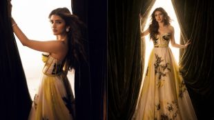 sreeleela-strapless-corset-gown-floral-dress-photos